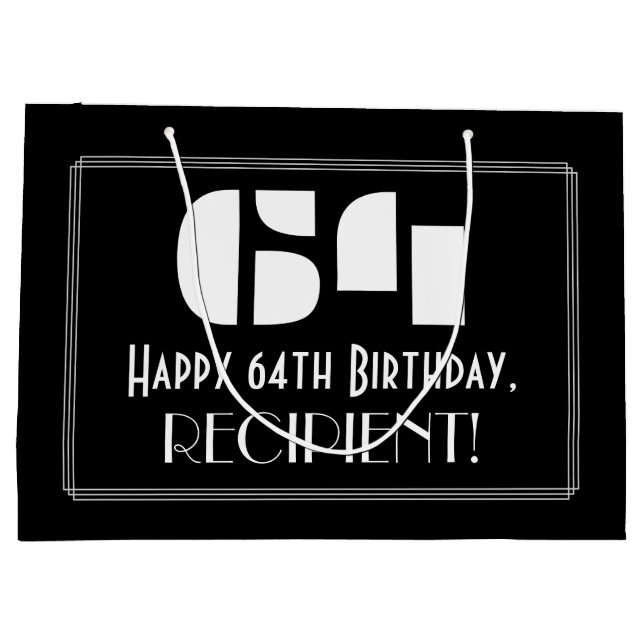 64th Birthday ~ Art Deco Inspired Look "64" + Name Large Gift Bag (Back)
