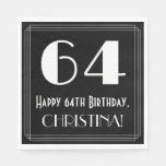 [ Thumbnail: 64th Birthday ~ Art Deco Inspired Look "64", Name Napkins ]