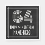 [ Thumbnail: 64th Birthday: Art Deco Inspired Look "64" + Name Napkins ]