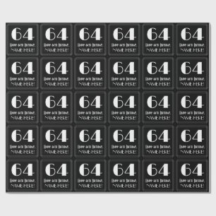 64th Birthday - Art Deco Inspired Look "64", Name Wrapping Paper