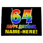 [ Thumbnail: 64th Birthday: Bold, Fun, Simple, Rainbow 64 Gift Bag ]