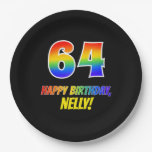 [ Thumbnail: 64th Birthday: Bold, Fun, Simple, Rainbow 64 Paper Plates ]
