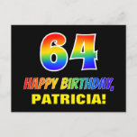 [ Thumbnail: 64th Birthday: Bold, Fun, Simple, Rainbow 64 Postcard ]