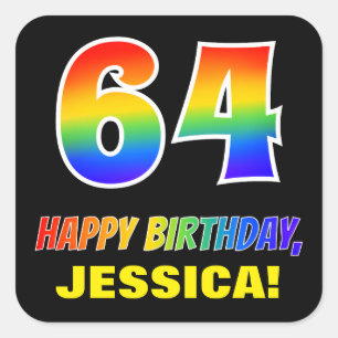 64th Birthday: Bold, Fun, Simple, Rainbow 64 Square Sticker