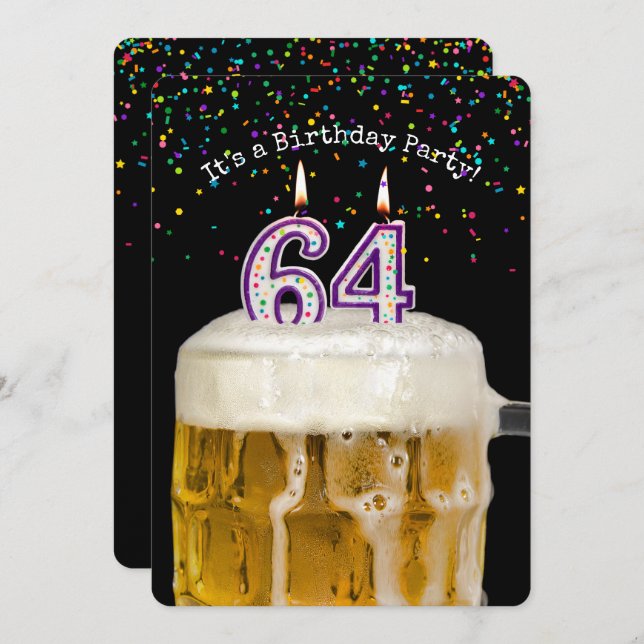 64th Birthday Candle Party Invitation (Front/Back)