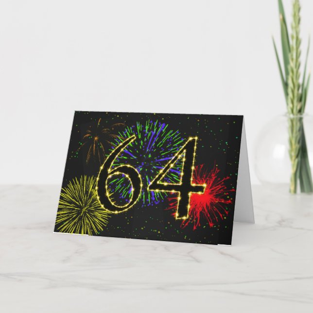 64th Birthday card with fireworks (Front)