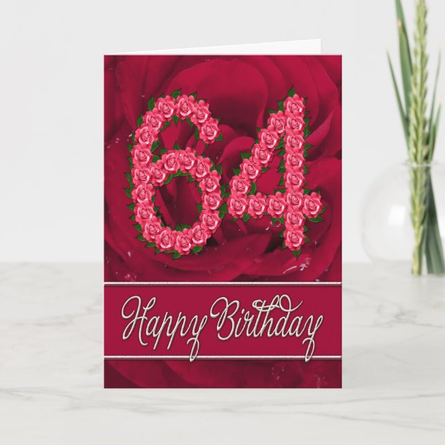 64th birthday card with roses and leaves (Front)