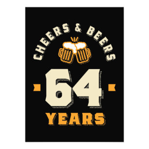 64th Birthday Cheers And Beers to 64 Years Funny Photo Print