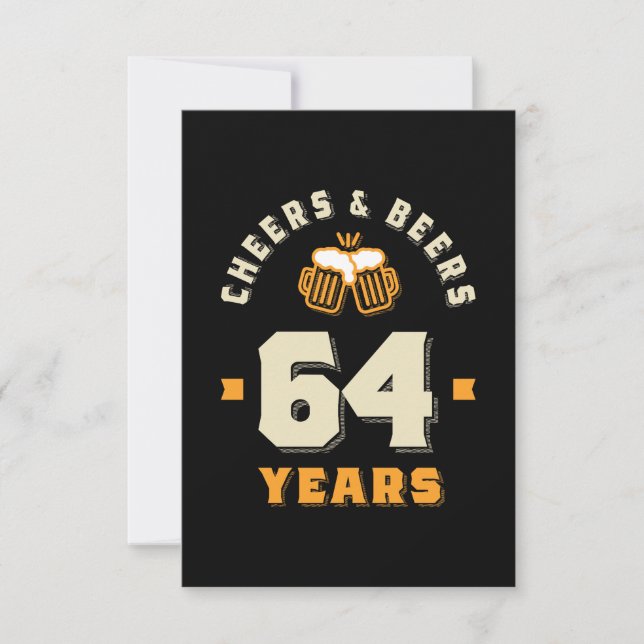 64th Birthday Cheers And Beers to 64 Years Funny RSVP Card (Front)