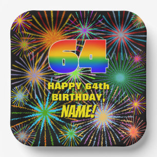 64th Birthday: Colorful, Fun Celebratory Fireworks Paper Plates