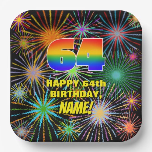 64th Birthday Colorful Fun Celebratory Fireworks Paper Plates