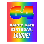 [ Thumbnail: 64th Birthday: Colorful, Fun Rainbow Pattern # 64 Card ]