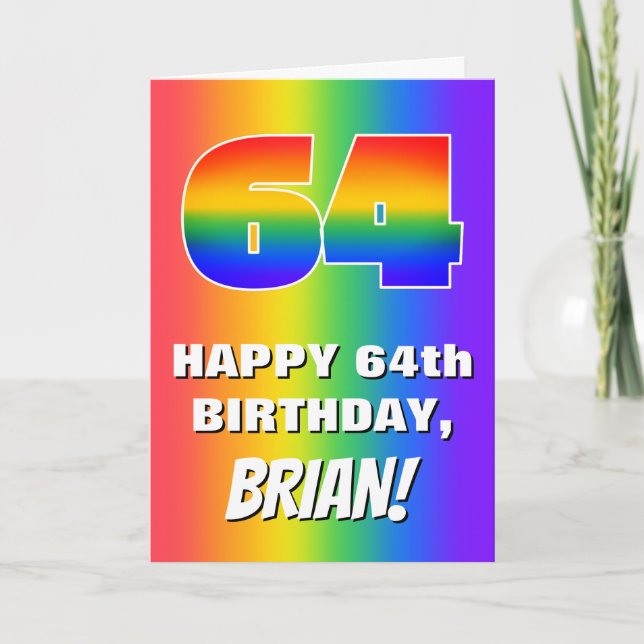 64th Birthday: Colorful, Fun Rainbow Pattern # 64 Card (Front)