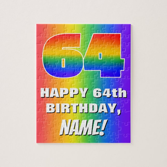 64th Birthday: Colorful, Fun Rainbow Pattern # 64 Jigsaw Puzzle (Vertical)