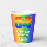 [ Thumbnail: 64th Birthday: Colorful, Fun Rainbow Pattern # 64 Paper Cups ]