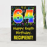 [ Thumbnail: 64th Birthday: Colorful Music Symbols + Rainbow 64 Card ]
