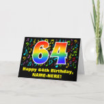 [ Thumbnail: 64th Birthday: Colorful Music Symbols & Rainbow 64 Card ]