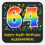 [ Thumbnail: 64th Birthday: Colorful Music Symbols, Rainbow 64 Sticker ]
