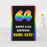 [ Thumbnail: 64th Birthday: Colorful Rainbow # 64, Custom Name Card ]