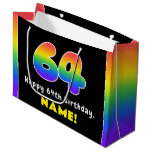 [ Thumbnail: 64th Birthday: Colorful Rainbow # 64, Custom Name Gift Bag ]