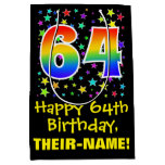 [ Thumbnail: 64th Birthday: Colorful Stars Pattern & Rainbow 64 Gift Bag ]