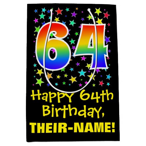 64th Birthday Colorful Stars Pattern  Rainbow 64 Medium Gift Bag