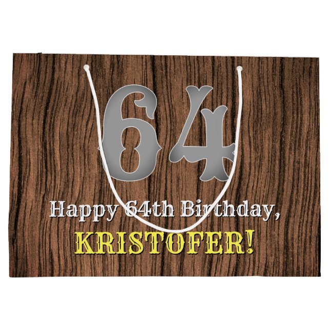 64th Birthday: Country Western Inspired Look, Name Large Gift Bag (Back)