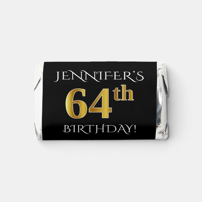 64th Birthday — Elegant, Faux Gold Look 64 + Name Hershey's Miniatures (Front)