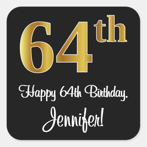 64th Birthday  Elegant Luxurious Faux Gold Look  Square Sticker