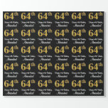 [ Thumbnail: 64th Birthday: Elegant Luxurious Faux Gold Look # Wrapping Paper ]