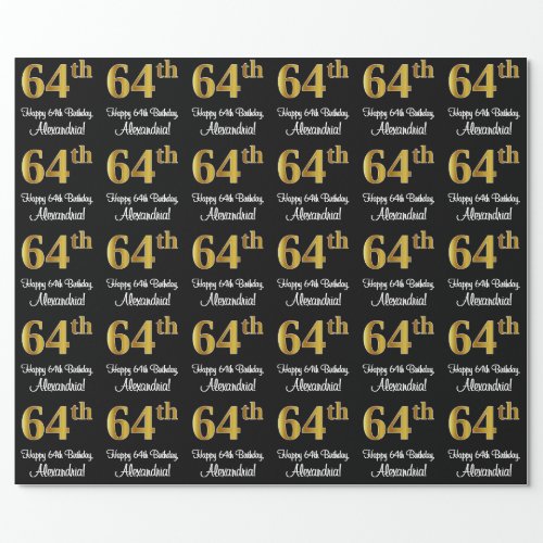 64th Birthday Elegant Luxurious Faux Gold Look  Wrapping Paper