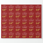 [ Thumbnail: 64th Birthday: Elegant, Red, Faux Gold Look Wrapping Paper ]