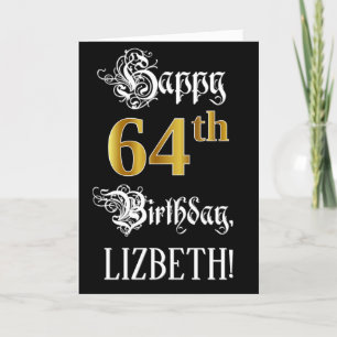 64th Birthday — Fancy Script; Faux Gold Look; Name Card