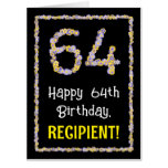 [ Thumbnail: 64th Birthday: Floral Flowers Number “64” + Name Card ]