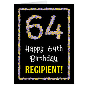 64th Birthday: Floral Flowers Number “64” + Name Card