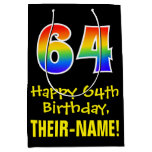 [ Thumbnail: 64th Birthday: Fun, Bold, Colorful, Rainbow "64" Gift Bag ]