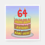 [ Thumbnail: 64th Birthday: Fun Cake and Candles + Custom Name Napkins ]
