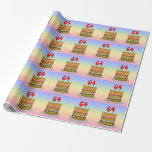 [ Thumbnail: 64th Birthday: Fun Cake and Candles + Custom Name Wrapping Paper ]