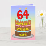 [ Thumbnail: 64th Birthday — Fun Cake & Candles, W/ Custom Name Card ]