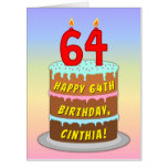 [ Thumbnail: 64th Birthday: Fun Cake & Candles, W/ Custom Name Card ]