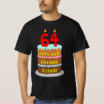 [ Thumbnail: 64th Birthday — Fun Cake & Candles, W/ Custom Name T-Shirt ]