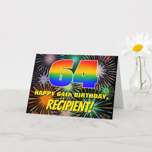 64th Birthday: Fun, Colorful Celebratory Fireworks Card (Small Plant)