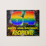 [ Thumbnail: 64th Birthday: Fun, Colorful Celebratory Fireworks Jigsaw Puzzle ]