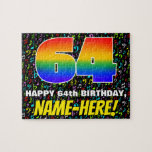 [ Thumbnail: 64th Birthday — Fun, Colorful Music Symbols & “64” Jigsaw Puzzle ]