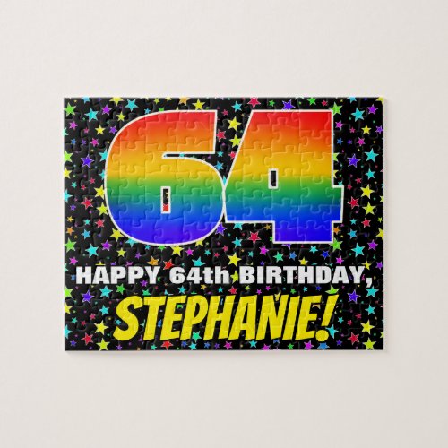 64th Birthday  Fun Colorful Star Field Pattern Jigsaw Puzzle