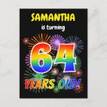 [ Thumbnail: 64th Birthday - Fun Fireworks, Rainbow Look "64" Postcard ]