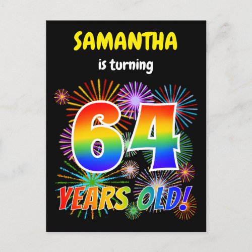 64th Birthday _ Fun Fireworks Rainbow Look 64 Postcard