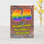 [ Thumbnail: 64th Birthday: Fun Graffiti-Inspired Rainbow 64 Card ]