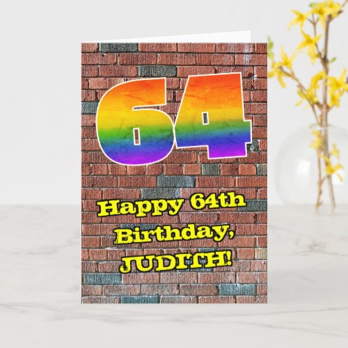 64th Birthday Fun Graffiti_Inspired Rainbow 64 Card