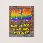[ Thumbnail: 64th Birthday: Fun Graffiti-Inspired Rainbow 64 Jigsaw Puzzle ]
